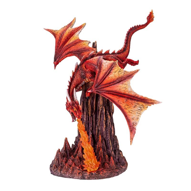 Pacific Giftware Fury Fire Dragon Figurine Red Dragon Sculpture Breathing Fire Over Volcanic Rock Base Dragon Dungeon Decor and Home Display 13 Inches Tall