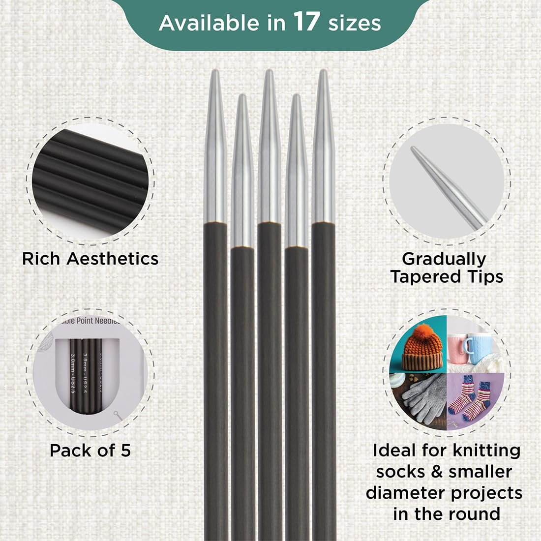 KnitPro Karbonz Double Pointed Needles 8" (20cm)