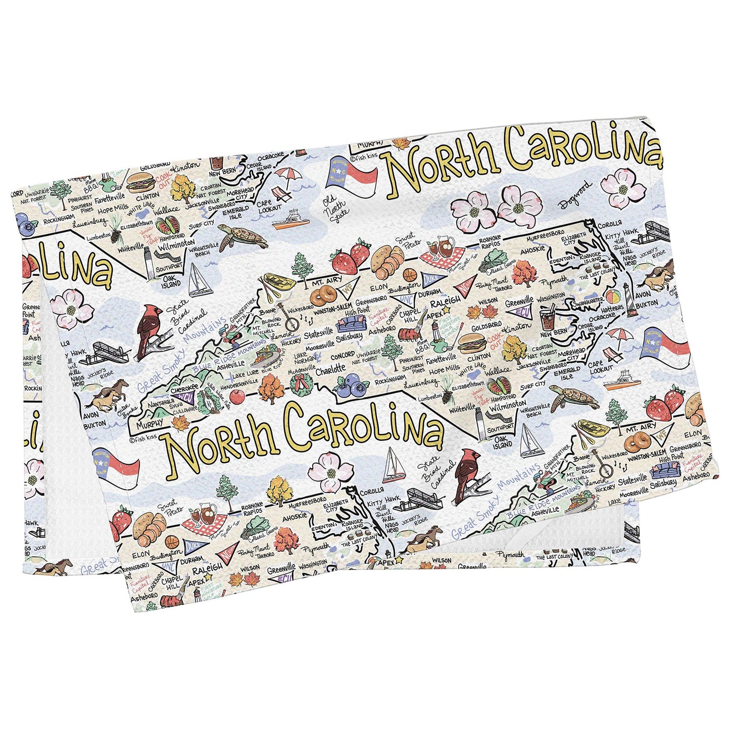 Fish Kiss 16"x24" Map Towel is 100% Microfiber Waffle Weave Help You Explore in Detail – Our Super Absorbent & Soft, Machine Washable State Map Towel is Stain & Wrinkle Resistant