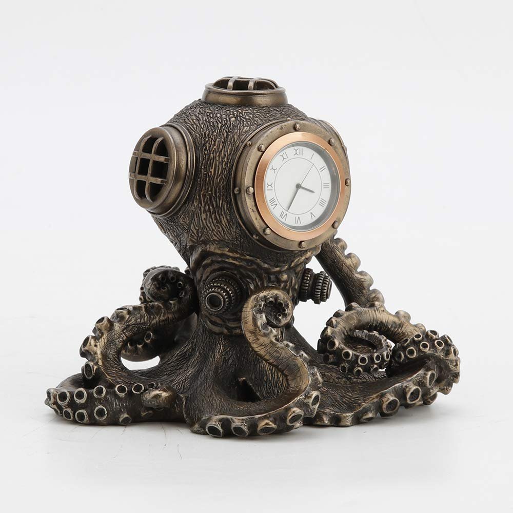 Veronese Design 5.2 Inch Steampunk Octopus Diving Bell Clock Men's Gift Cold Cast Bronzed Resin Statue