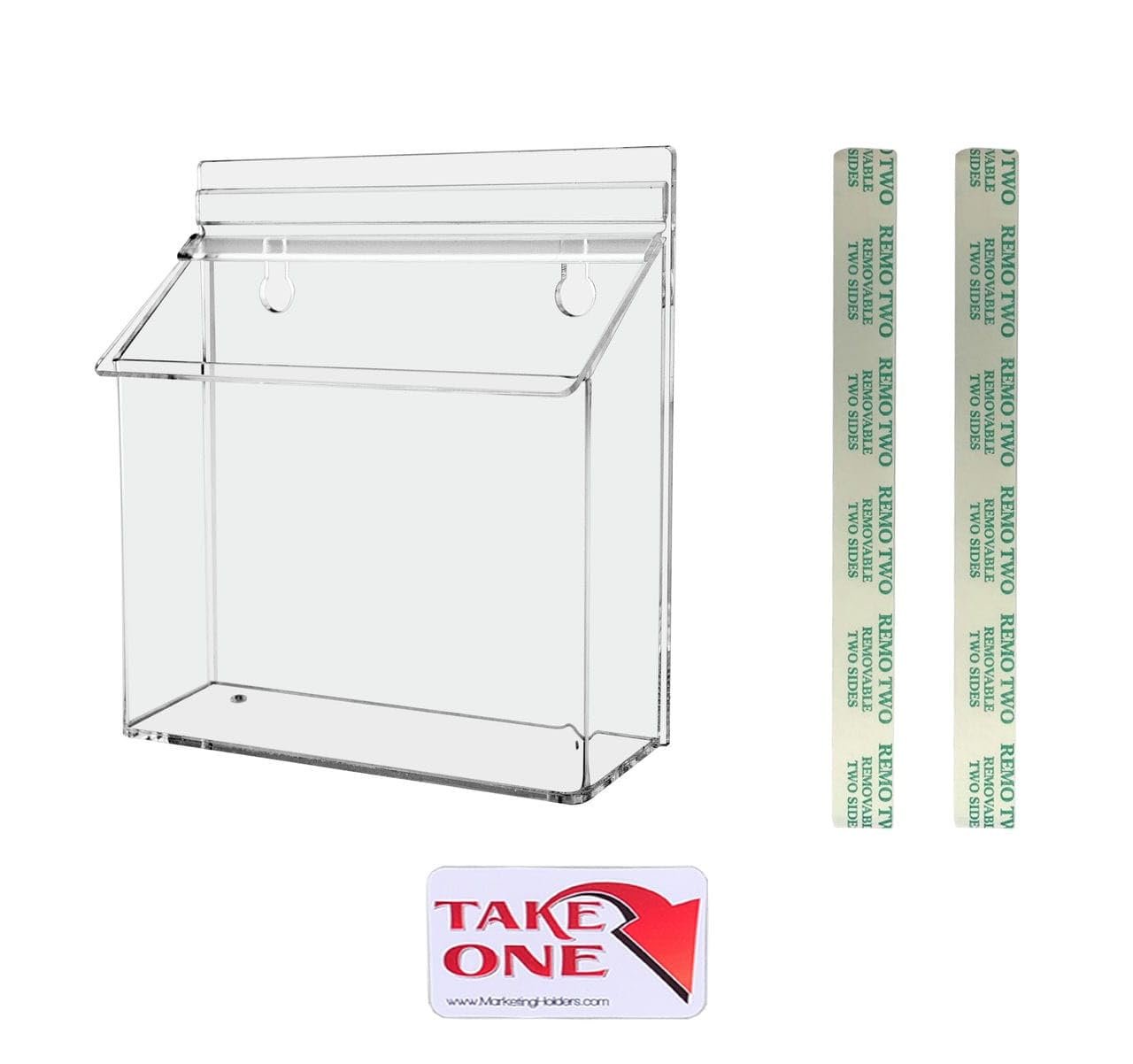 Marketing Holders Outdoor Brochure Holder Holds 7.5" x 5.5" Advertising Postcards Clear Acrylic Wall Mount Box with Lid Includes Sticker and Adhesive Strips