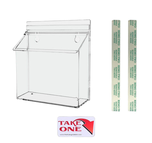 Marketing Holders Outdoor Brochure Holder Holds 7.5" x 5.5" Advertising Postcards Clear Acrylic Wall Mount Box with Lid Includes Sticker and Adhesive Strips