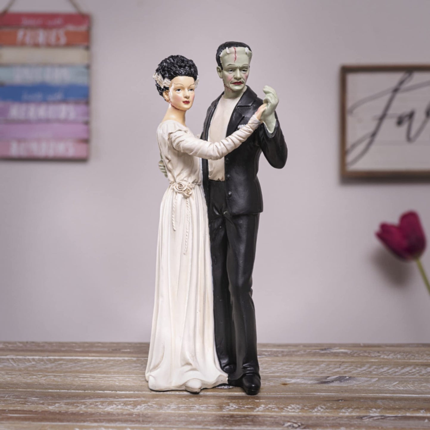 Pacific Giftware Frank and Bride Dancing Figurine, Gothic Collectible Frankenstein Statue, 5.25 Inches x 5 Inches x 12 Inches