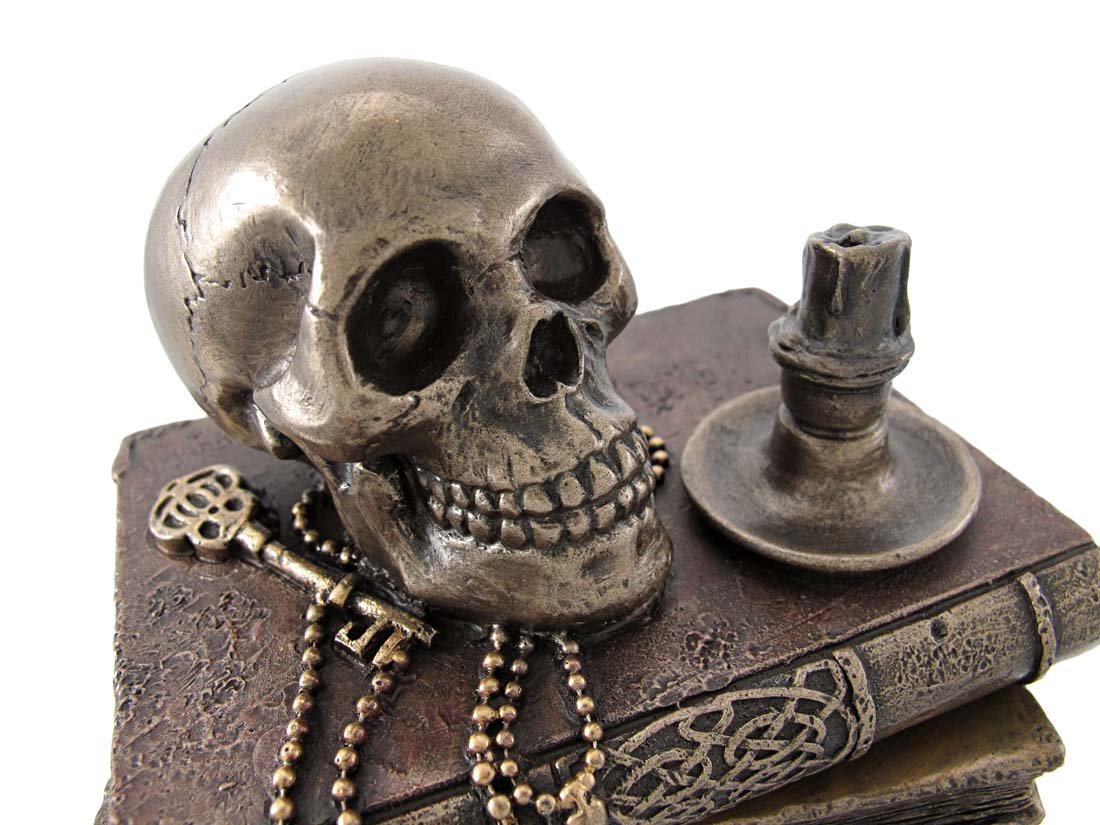 Veronese Design 4 3/4 Inch Wizard's Study Books And Skull Trinket Secrect Stash Box Resin Sculpture Bronze Finish