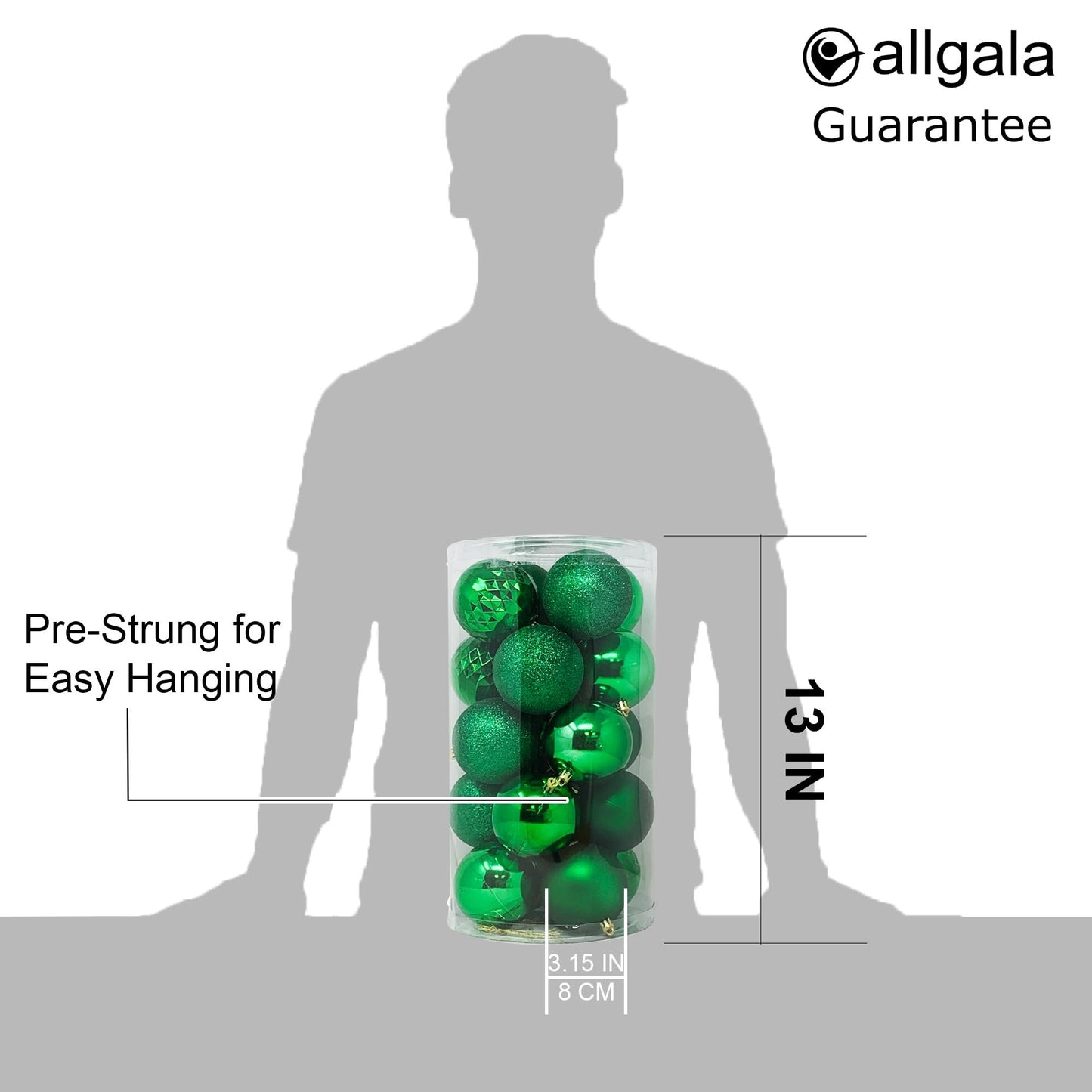 allgala 20 PK 3 Inch (8CM) Large Christmas Ornament Balls for Xmas Tree-4 Style-