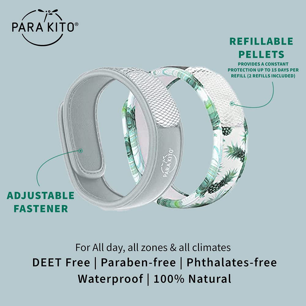 PARA'KITO Mosquito Repellent Bracelets + Refill Pellets Bundle | w/Peppermint Oil, Essential Oils | Hiking & Camping Accessories | Paraben Free, DEET Free - 2 Wristbands & 2 Refills