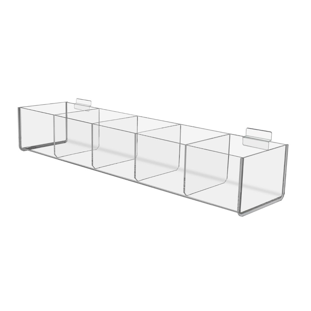 Marketing Holders Slatwall Acrylic Retail Tray 19.5 Inch Wide x 5 Inch Deep Five Compartment Dump Bin Clear Product Merchandise Storage Caddy for Businesses