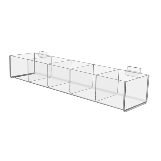 Marketing Holders Slatwall Acrylic Retail Tray 19.5 Inch Wide x 5 Inch Deep Five Compartment Dump Bin Clear Product Merchandise Storage Caddy for Businesses