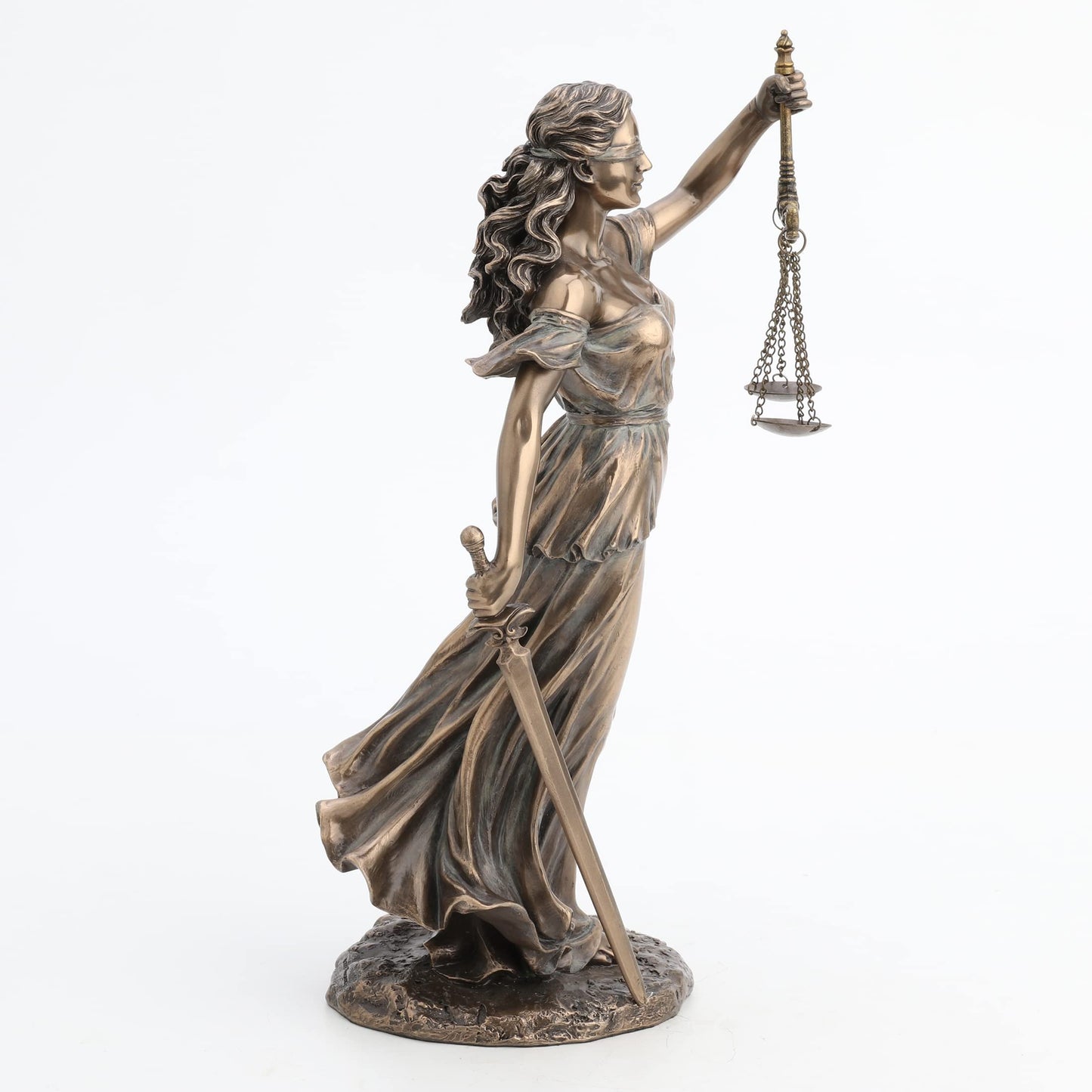 Unicorn Studio 13 1/4" Blindfold Lady Justice Holding Sword and Scale Resin Sculpture Bronze Finish