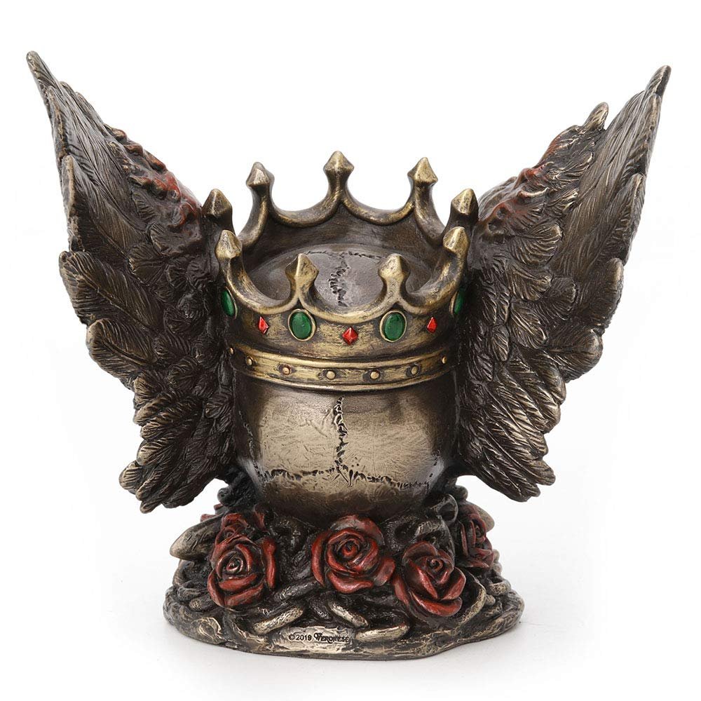 Veronese Design 5.9 Inch Flame Wings Crossed Swords Crown Screaming Skull Monarch Antique Bronze Finish Statue