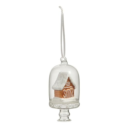 Raz Imports Gingerbread House in Cloche Hanging Ornament, 4.5-inch Height, Christmas Holiday Decor