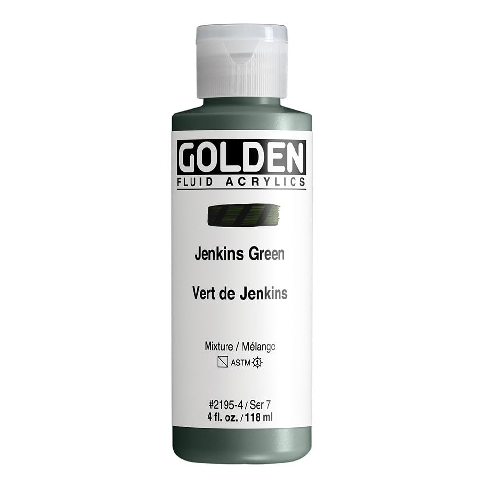 Fluid Acrylics by GOLDEN, Jenkins Green, 4 fl. oz. Bottle, Professional Acrylic Paint, Semi-Transparent