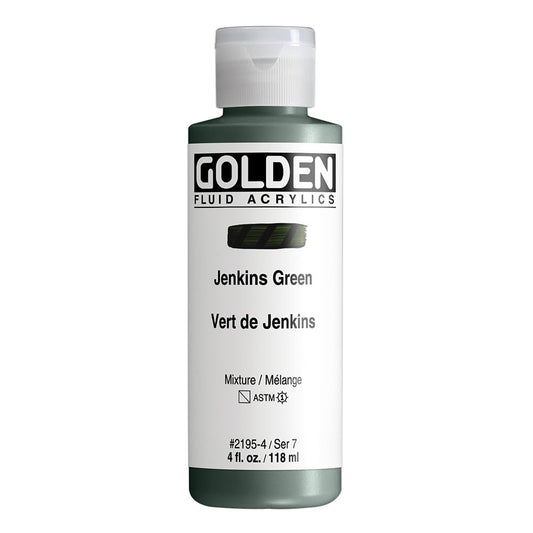 Fluid Acrylics by GOLDEN, Jenkins Green, 4 fl. oz. Bottle, Professional Acrylic Paint, Semi-Transparent
