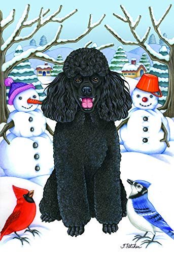 Best of Breed Poodle Black - Tomoyo Pitcher Winter Scene Garden Flag. Flag is 12" x 17"