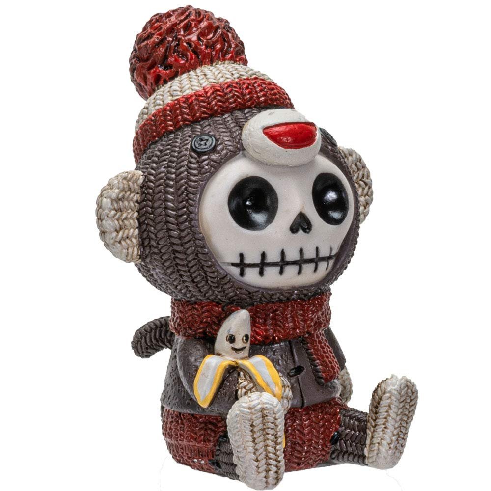 Furrybones Summit Collection Sock Munky Figurine Decorative Signature Skeleton in Stuffed Toy Sock Monkey Costume 3 Inch Tall Collectible Statue