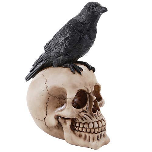 Pacific Giftware Perched Raven On Skull Poe Raven Figurine Halloween Home Decor Gift