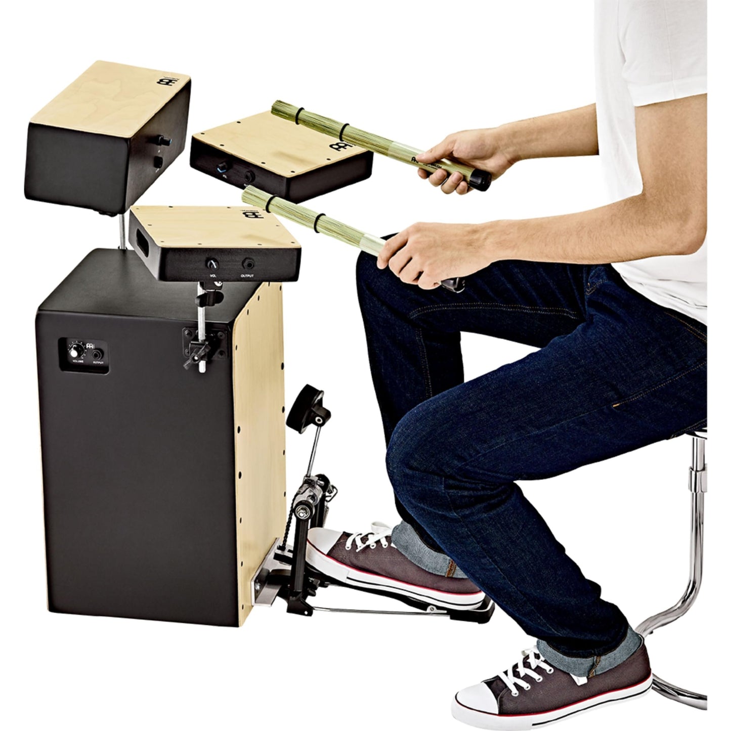 Meinl Percussion Cocktail Cajon Pickups, Accessories and Mounts— Made in Europe — Forward Facing Ports and No Snares for Enhanced Bass, Includes Pedal, PBASSCAJ-KIT, 0