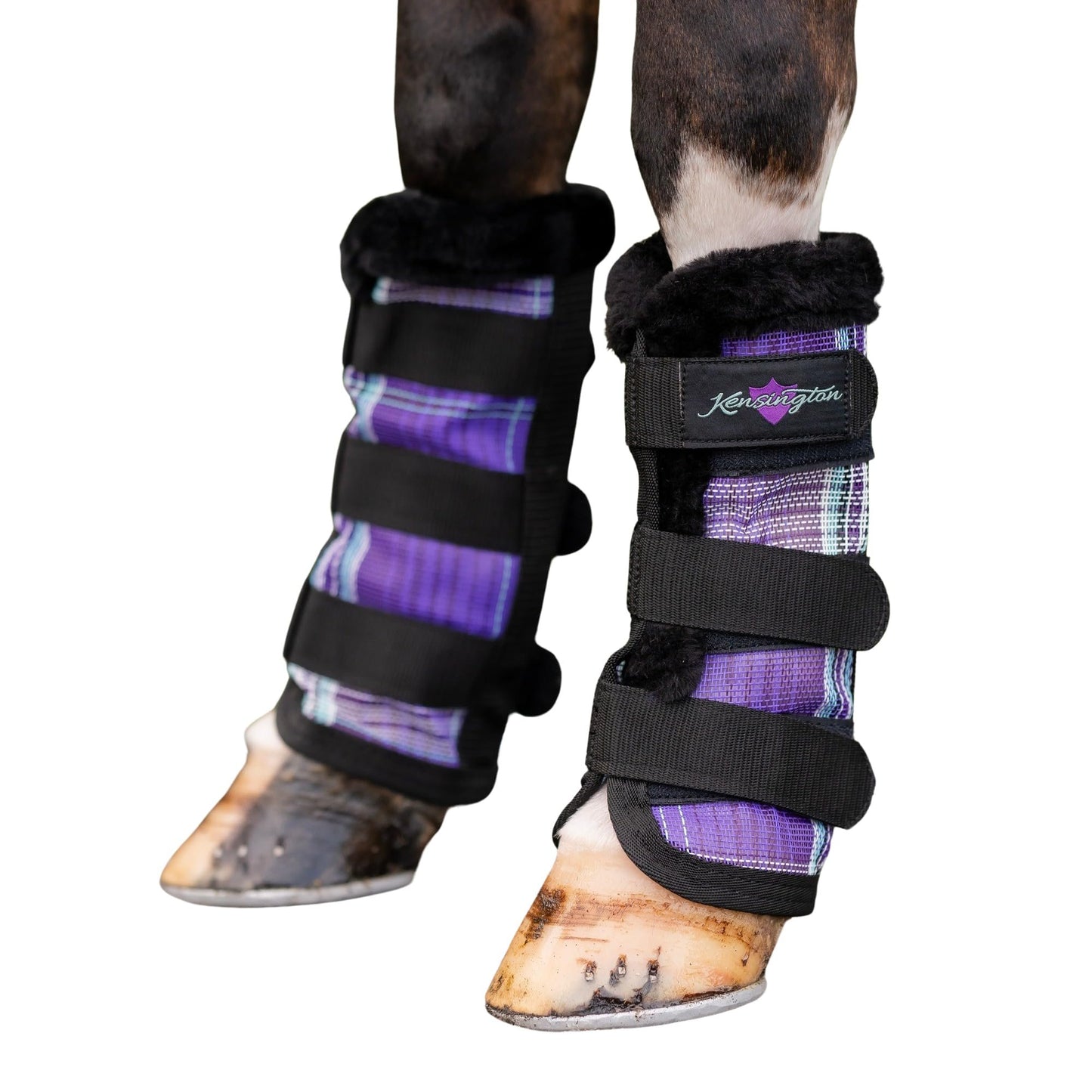 Kensington Natural Horse Fly Boots - Fleece Trimmed - Stay-Up Technology - Protection from Insect Bites and UV Rays - Sold in Pairs (2 Boots) - Medium - Tan