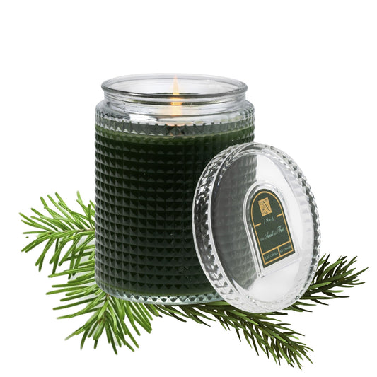 Aromatique The Smell of Tree Textured Glass Candle with Lid – Fall Scented Candle withPine, Cedarleaf, Fir Balsam, Bayleaf, Clove, Moss – Hand Poured, Long Burn – Cruelty-Free, USA Made – 15 oz