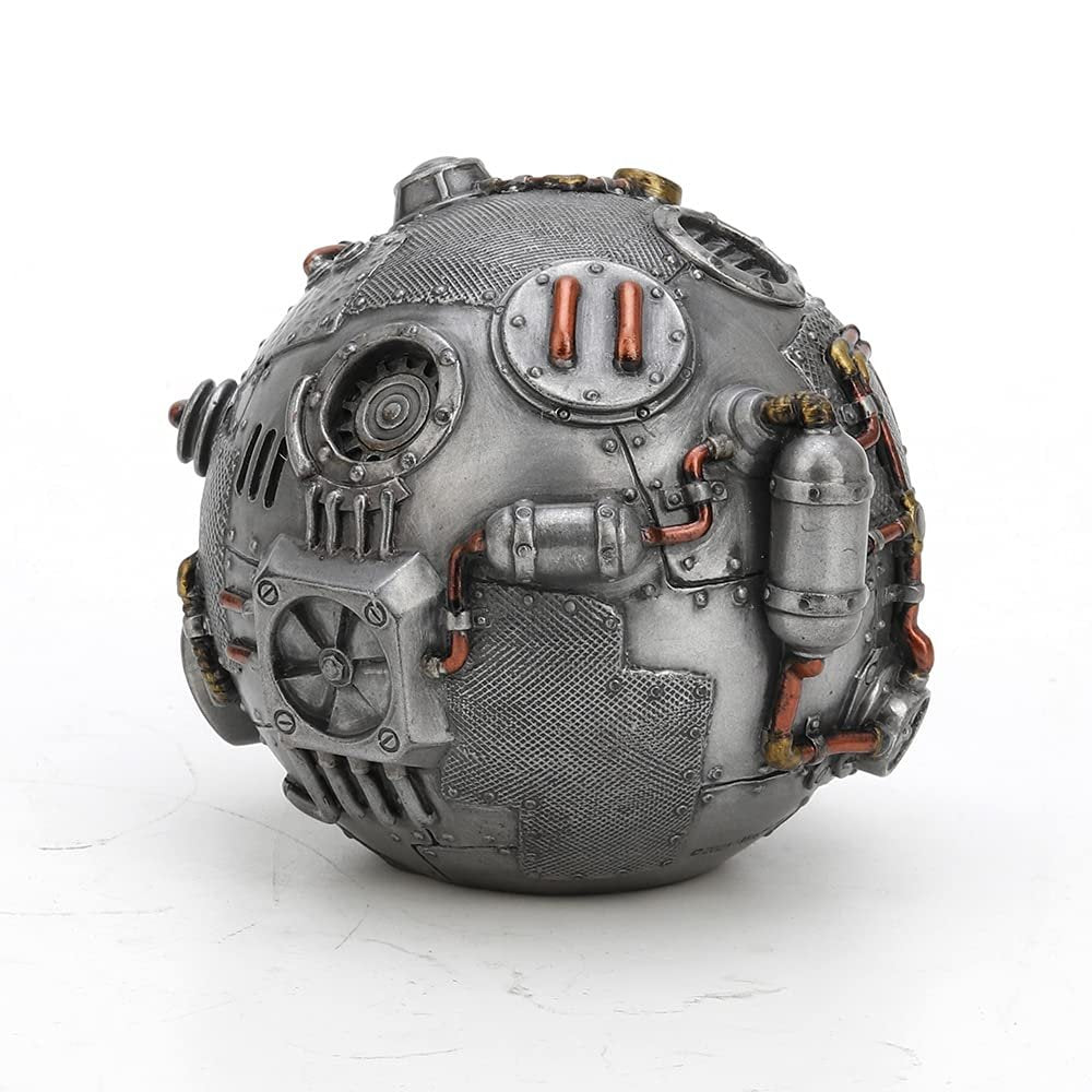 Veronese Design 3 3/8 Inch Tall Steampunk Orb from Outer Space Alien Collectible Cold Cast Pewter Finish Resin Sculpture