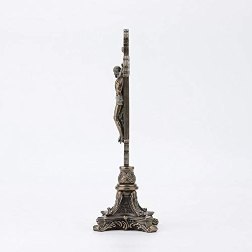 Veronese Design 13" Tall Standing Crucifix Baroque Style Stand Cold Cast Resin Antique Bronze Finish Religious Gift Home Decor Alter Sculpture