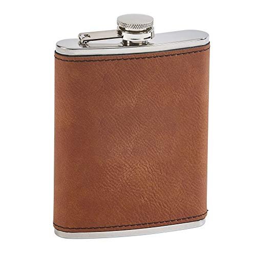 Creative Gifts International Caramel Leatherette Flask, Stainless Steel, 8oz Capacity, Attached Screw Top Closure