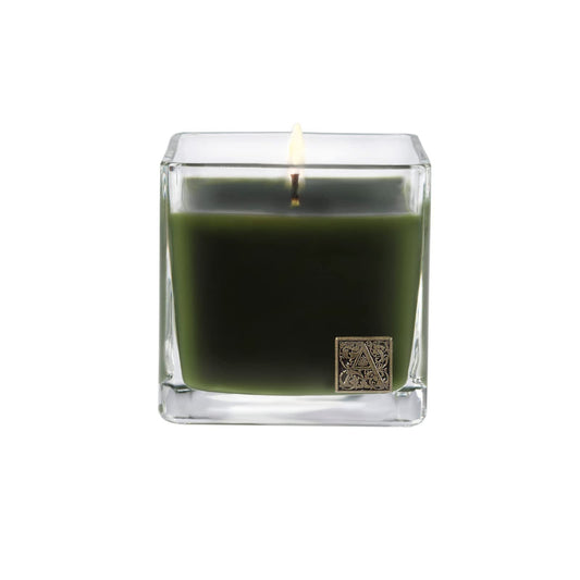 Aromatique The Smell of Tree Glass Cube 12 oz Scented Jar Candle with Metal Medallion for Home Décor and Gift