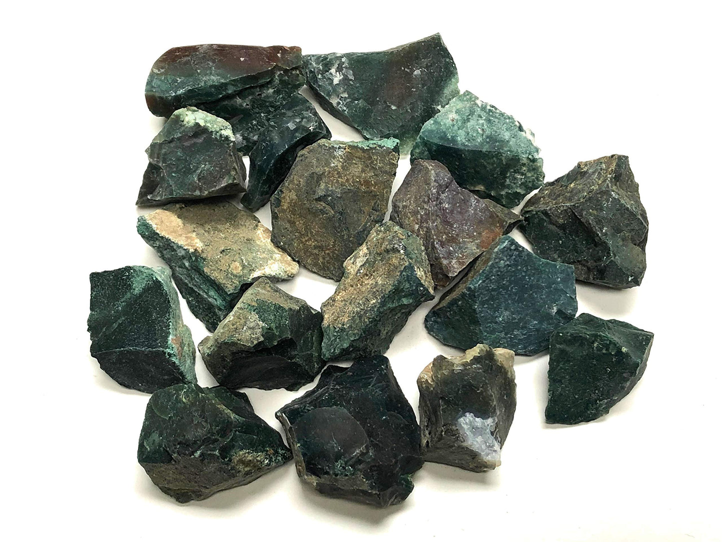 Zentron Crystal Collection: Rough Natural Green Jasper Stones with Velvet Bag (1/2 Pound)