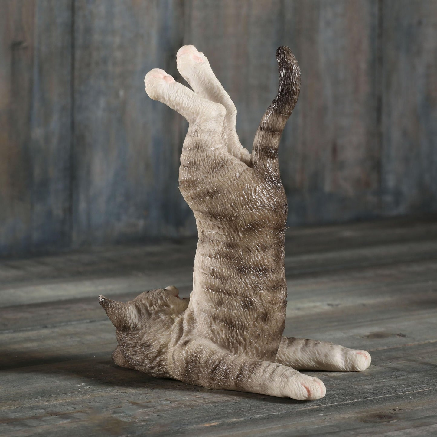 Veronese Design 4 Inch Grey Tabby Yoga Cat Shoulder Stand Pose Resin Animal Figurine