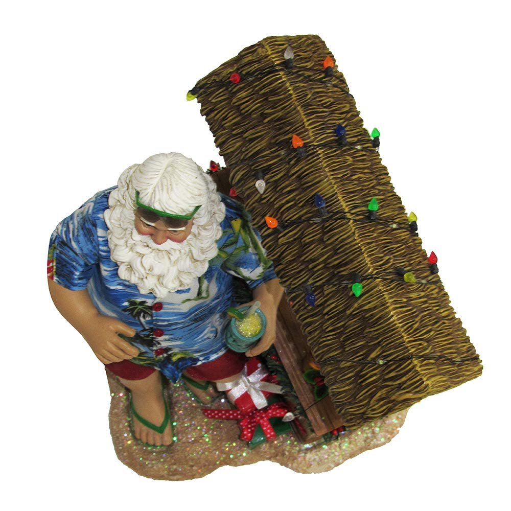 Kurt S. Adler, Inc. C2519 Kurt Adler 11" Beach Santa at Tiki bar Figure,Brown