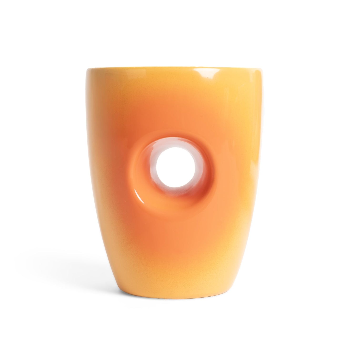 Earth Hand Warmer Mug – Orange Gradient Ceramic Mug with Comfort Grip Hole