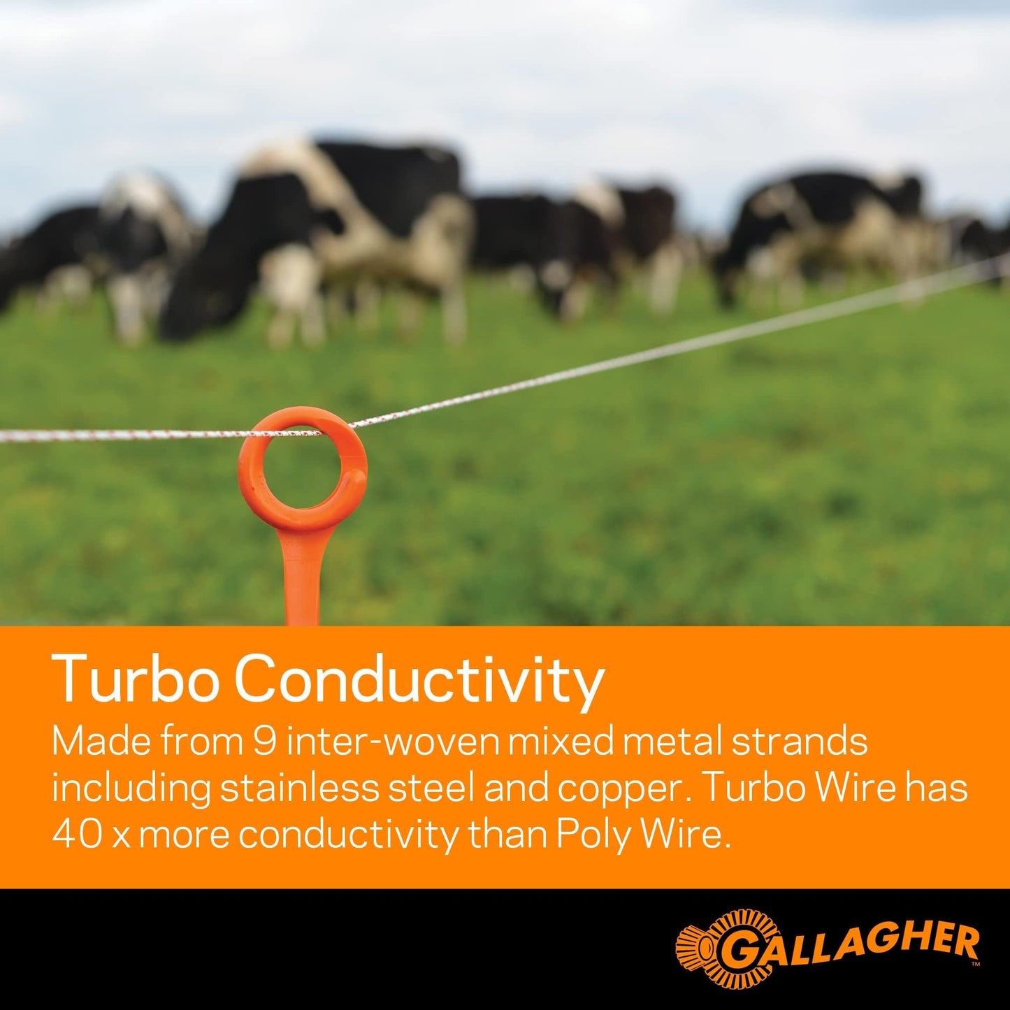 Gallagher Electric Fence Turbo Wire | Highly Conductive Strands Provide Extreme Power for Long Fences | 3/32in Diameter | 1312ft Length + 328ft Free