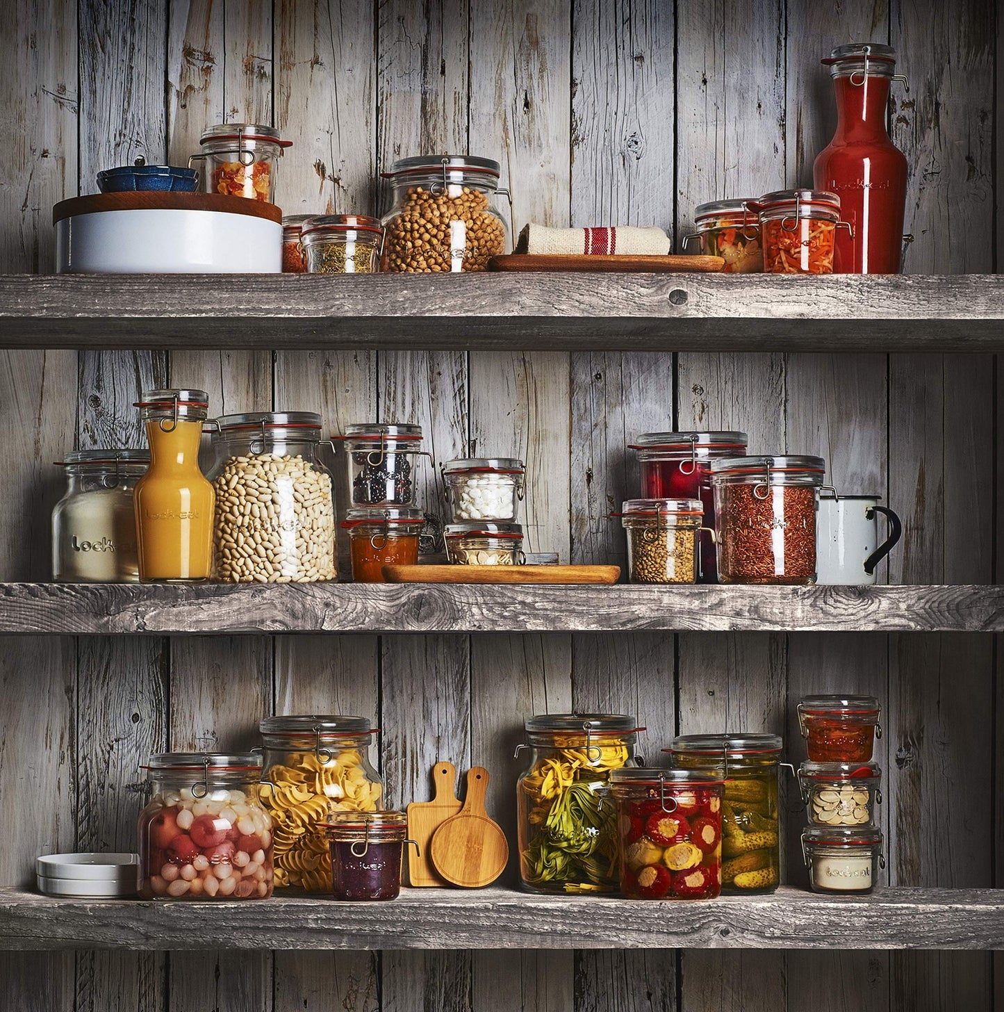 Luigi Bormioli Lock-Eat 3pc Jar Set (Set of 3) : Innovative Glass Lid, Easy to Close, Easy to Open, Dishwasher Safe, Microwave Safe, Canning Safe, Freezer Safe, Stackable Jars