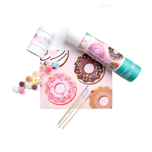 Pink Picasso Kits Paint by Number for Kids | DIY 8x10 Beginner Color by Numbers Canvas Painting Art Kits | Delicious Doughnuts