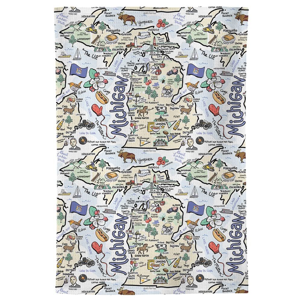 Fish Kiss 16"x24" Map Towel is 100% Microfiber Waffle Weave Help You Explore in Detail – Our Super Absorbent & Soft, Machine Washable State Map Towel is Stain & Wrinkle Resistant