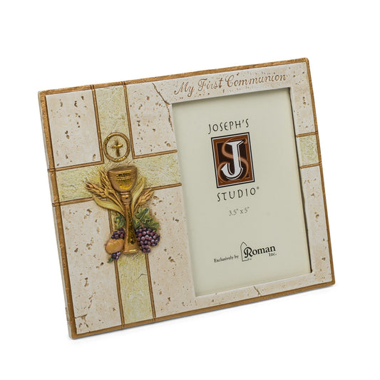 Roman Joseph's Studio Inc., My First Communion Frame for 3.5" x 5" Photo, First Communion Collection, Vertical Tabletop or Desk Display - 7.5" H, Resin and Stone, Decorative