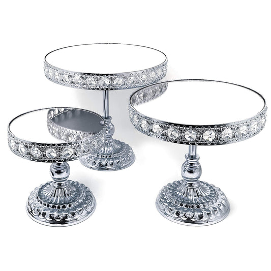 Allgala 3 Piece Set Crystal Gold Plated Dessert Cheese Cupcake Cake Stand with Mirror Plate
