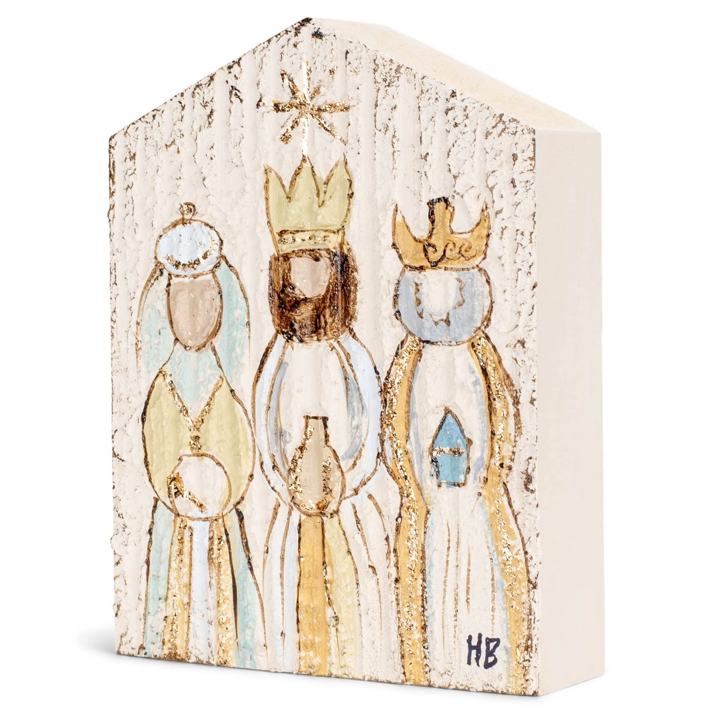RAZ Imports Raz Imports Three Wisemen Nativity 7.75 Inch Distressed White Textured Wood Block Sign (4157394)