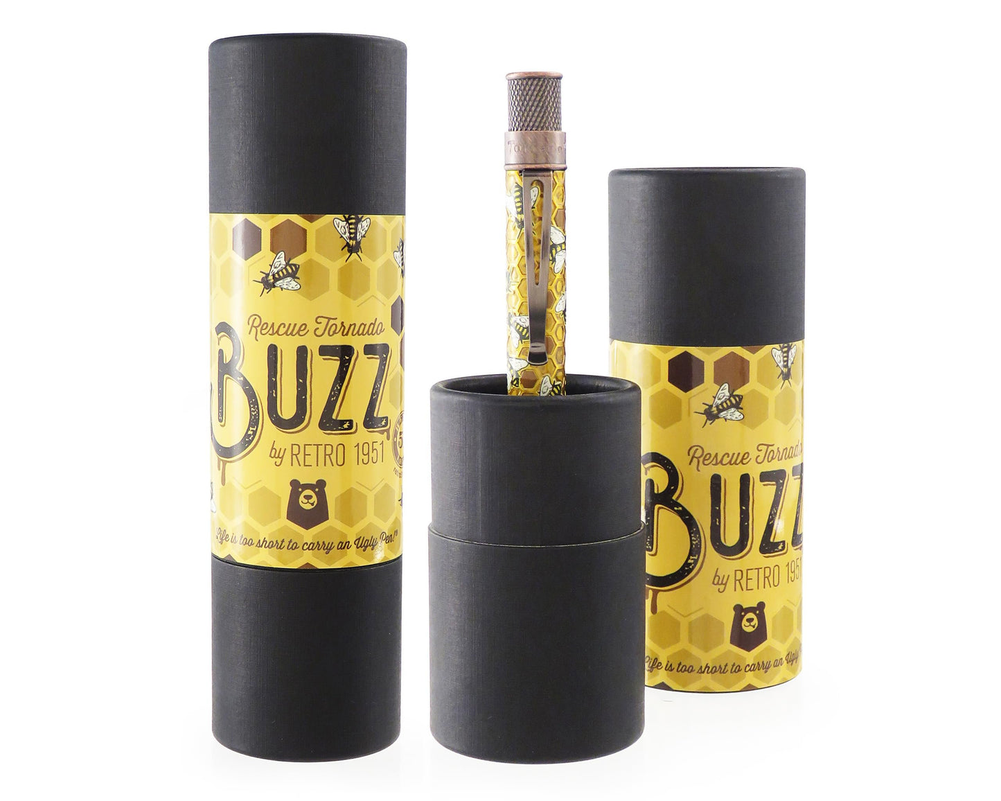 Retro 1951 Tornado™ Rescue - "Buzz" Honeybee Ballpoint Pen - Acid-etched Honeycomb Design Bee Pen - Proceeds Benefit NW Honey Bee Habitat Restoration