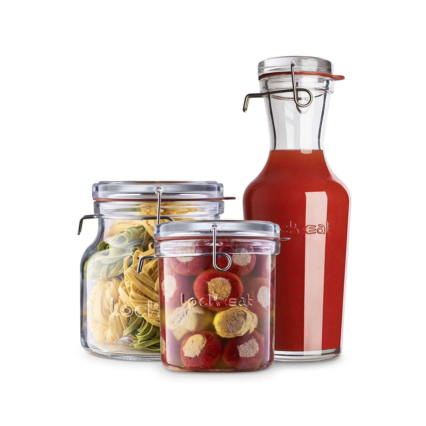 Luigi Bormioli Lock-Eat 3pc Jar Set (Set of 3) : Innovative Glass Lid, Easy to Close, Easy to Open, Dishwasher Safe, Microwave Safe, Canning Safe, Freezer Safe, Stackable Jars