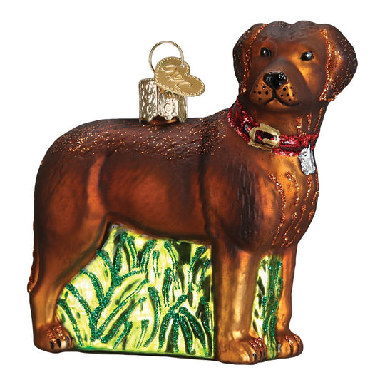 Old World Christmas 12508 Dog Collection Glass Blown Ornaments for Christmas Tree Standing Chocolate Lab