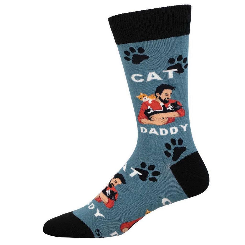Socksmith Men's Cat Daddy Crew Socks, Blue