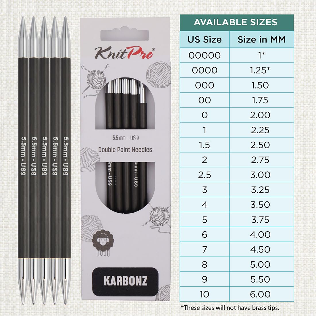 KnitPro Karbonz Double Pointed Needles 8" (20cm)