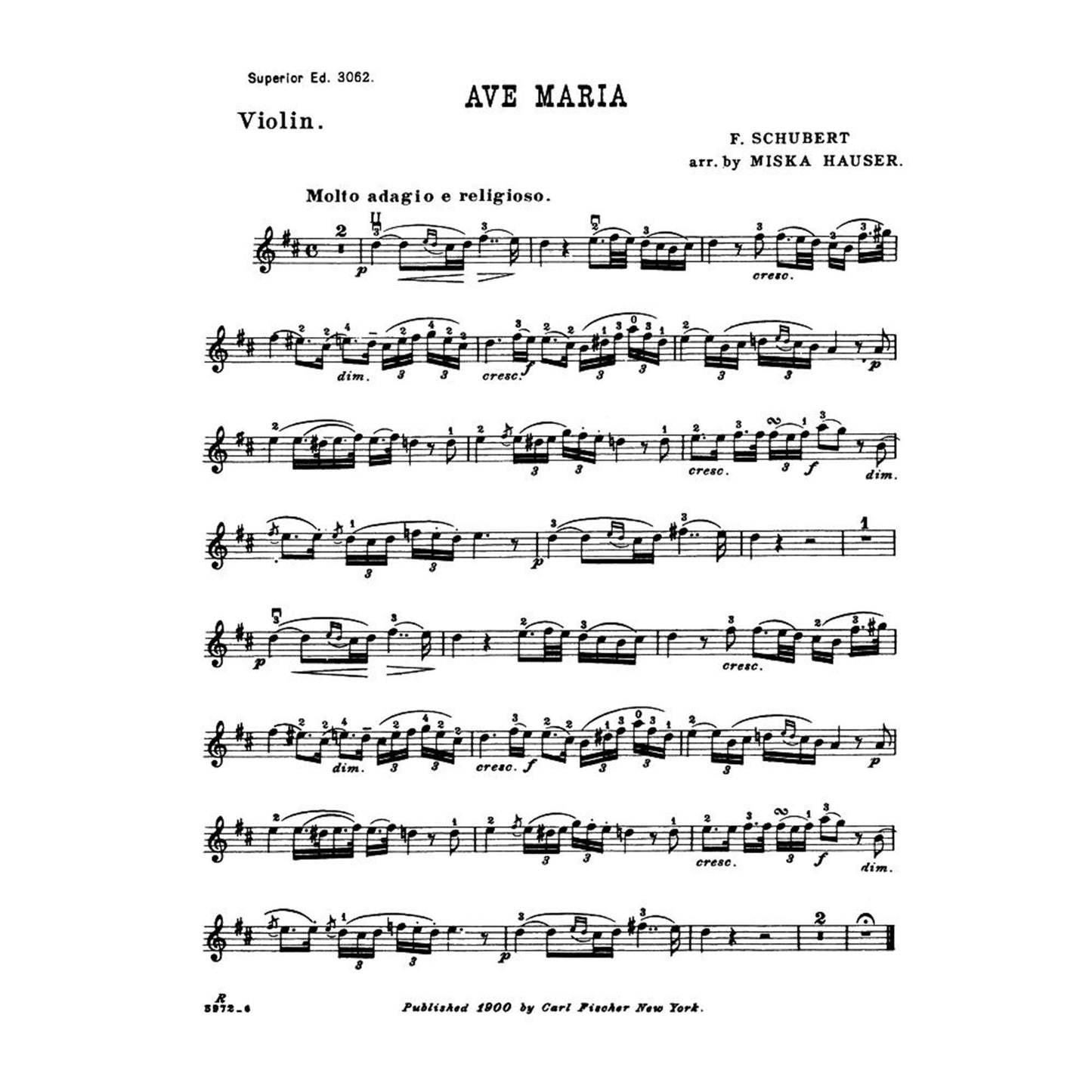 Ave Maria for violin and piano; Franz Schubert (Carl Fischer)