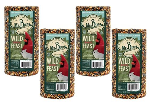 4 - Pack of Mr. Bird Wild Bird Feast Cylinder 28 ox | Wild Bird Food for Outdoor Birds | Backyard Birdfeeding