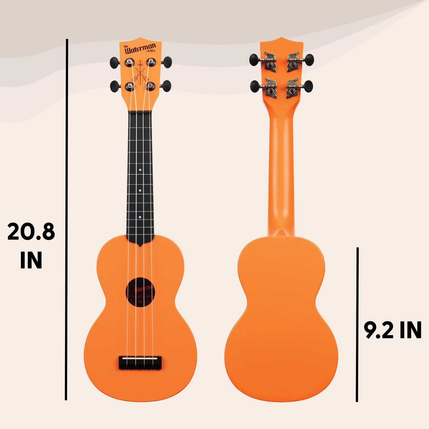 Kala Brand Music Co. The Waterman Beach Collection, 4-String Ukulele, Right, Sunset Orange, Soprano (KA-WMS-OR-S)