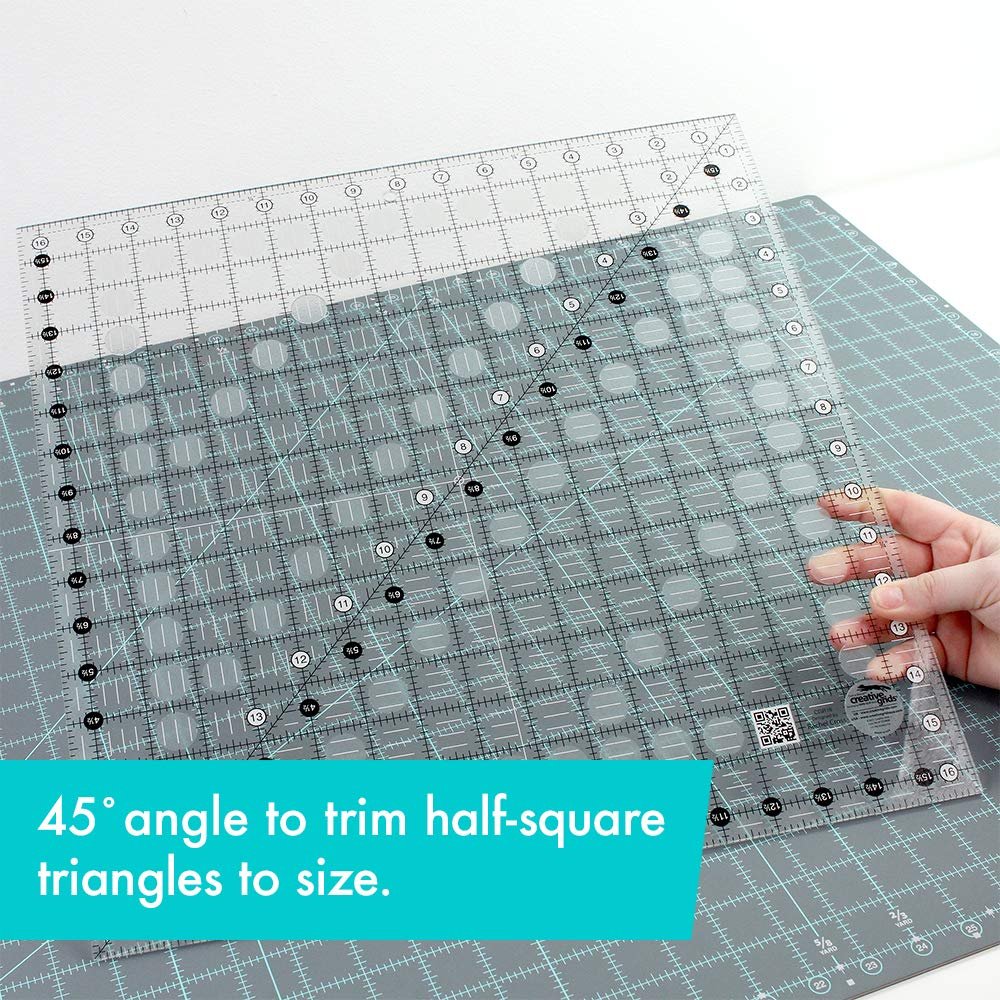 Creative Grids Quilt Ruler 16-1/2in x 16-1/2in Square – CGR16 – Made in USA, Non-Slip Grip Acrylic Quilting, Sewing, Crafting, Patchwork Ruler for Measuring & Cutting Fabric