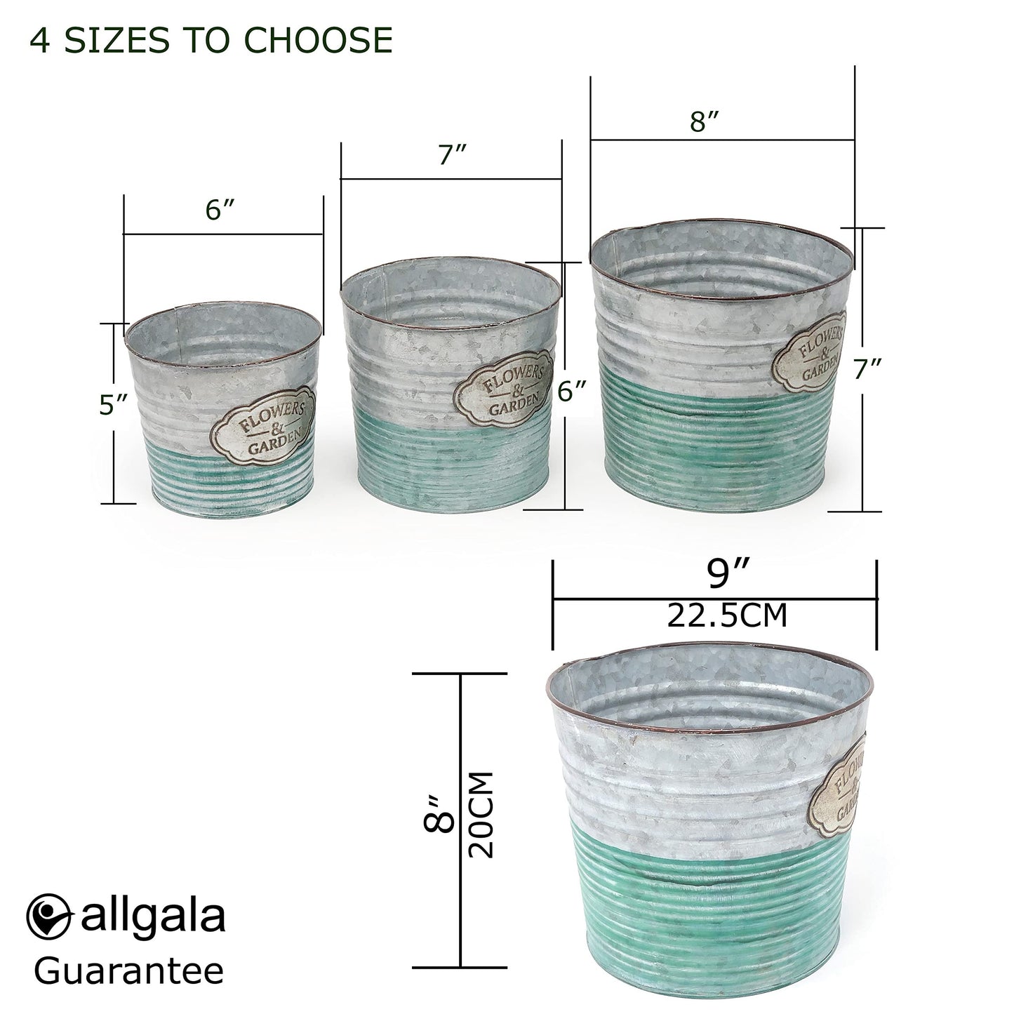 allgala 8" Galvanized Planter Pot Indoor and Outdoor Decoration
