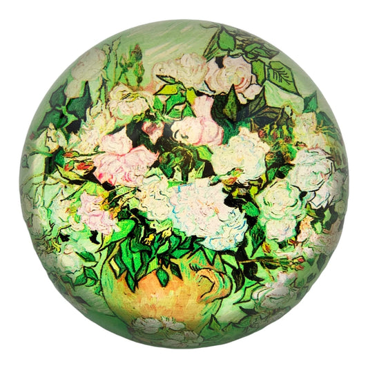 Value Arts Vincent Van Gogh Roses Paperweight, Glass Dome, Gift Box, 3" Diameter