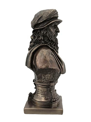 Italian Renaissance Artist Leonardo Da Vinci Figurine 9 1/8 Inch Bronze Resin Stone Bust Statue